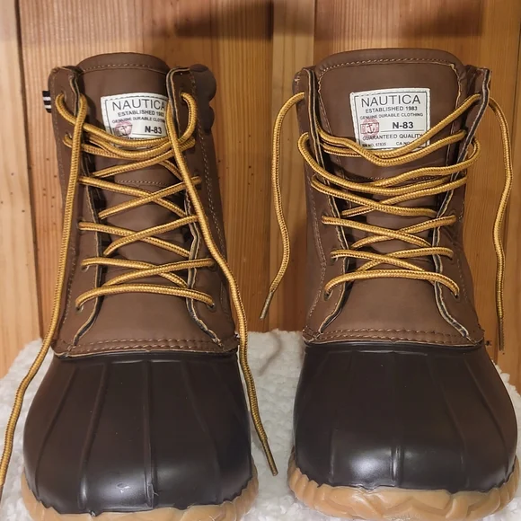 Nautica Brown and Tan Boots with Durable Design Nautica Mens Waterproof Snow, Insulated Duck Boot - Lace-Up  main image 3